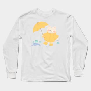 Raincoat Cat and Frogs Long Sleeve T-Shirt